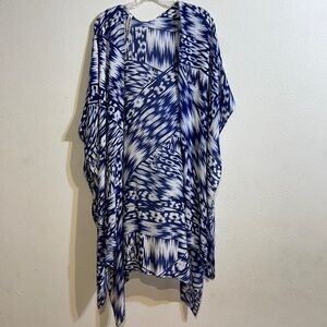 Michael Stars Womens Blue White Ruana Tribal Swimsuit Kimono Size O/S